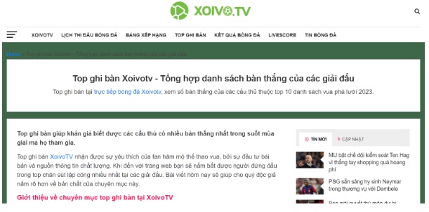 Chuyên mục “Top ghi bàn” của XoivoTV luôn cập nhật những bàn thắng mới nhất