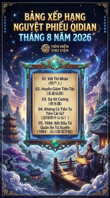 Bảng xếp hạng nguyệt phiếu Qidian tháng 8 năm 2026